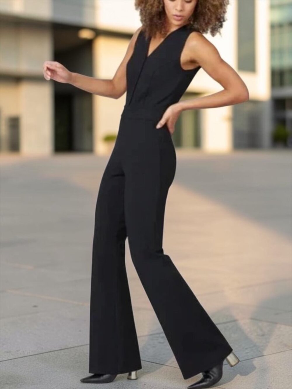 Spanx Perfect Sleeveless Jumpsuit 1X Petite Classic Black Flare Leg NEW